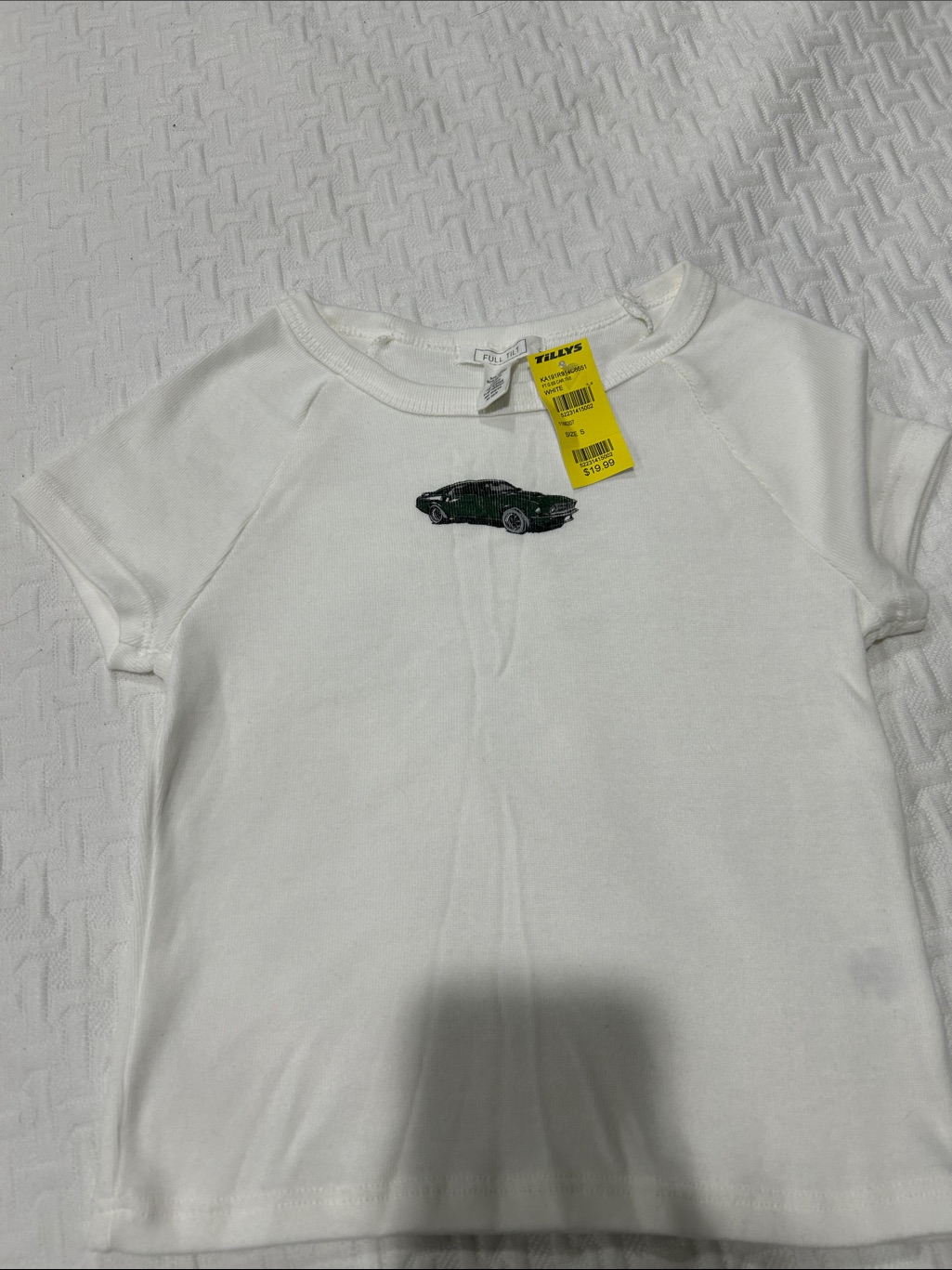 Full Tilt White Short Sleeve Tee With Green Car Patch